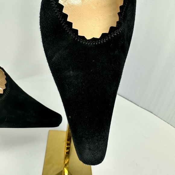Incredible Vintage Sonia Rykiel Black Suede Kitten Heel Super Pointy Sling Backs - Picture 4 of 8